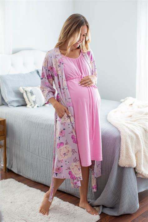Pink 3 In 1 Maternity Labor Gown And Matching Anais Robe Gownies
