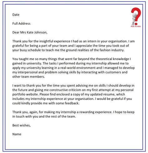 How To Write Thank You Letter Template For Internship Howtowiki