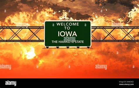 Welcome To Iowa Usa Interstate Highway Sign In A Breathtaking Cloudy