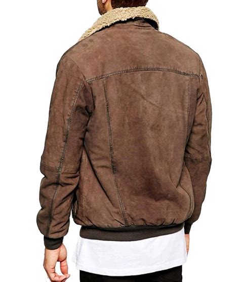 Mens Bomber Wrangler Leather Jacket With Sherpa Fur Collar Jackets