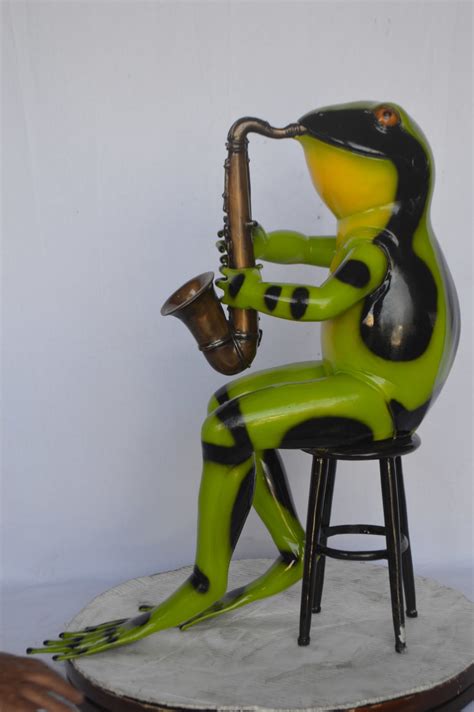 Green Frog Playing Saxophone Bronze Statue Size 23l X 15w X 30h