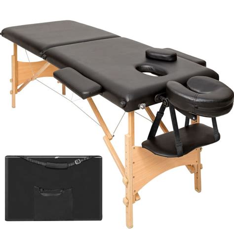 Tectake Table De Massage Pliante Bois 2 Zones Portable Noir Housse De Transport Cdiscount