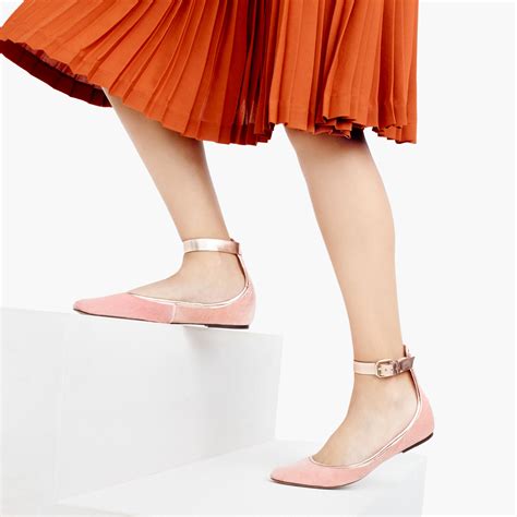 Lyst Jcrew Velvet Ankle Strap Ballet Flats In Pink