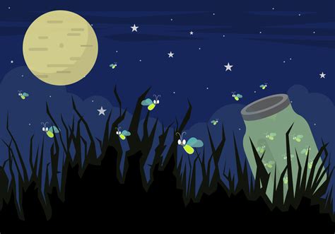 Illustration Of Firefly Bugs At Night In Vector Download Free Vector