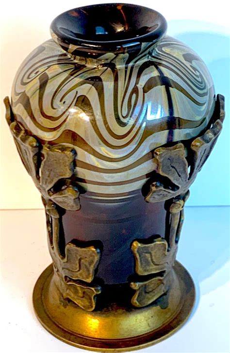 Art Nouveau Bronze Mounted Loetz Vase Stamped Made In Austria For Sale