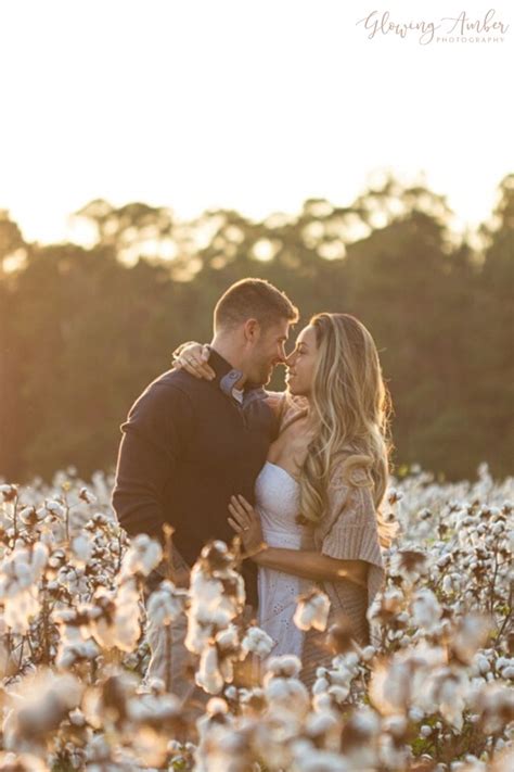 Gorgeous Sunset Engagement Photos In A Beautiful Cotton Field Field Engagement Photos