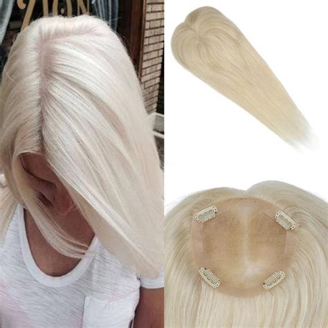 Moresoo Clip In Hair Topper Real Human Hair 55 Base Platinum Blonde60 Hair Toppers Hair