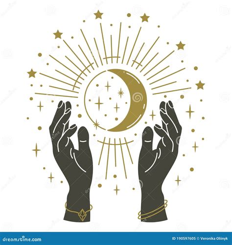 Magic Hands Holding Moon Hand Drawn Mystical Arms With Moon Magical
