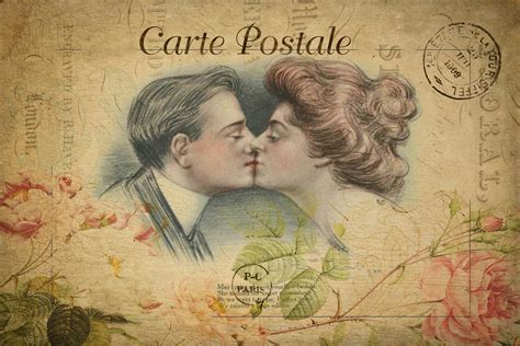 Romantic Couple Vintage Postcard Photo Stock Libre Public Domain Pictures