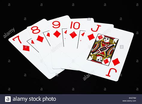 Except in a few versions of the game, a poker hand consists of five cards. Playing cards showing a Straight Flush poker hand Stock Photo: 27709184 - Alamy