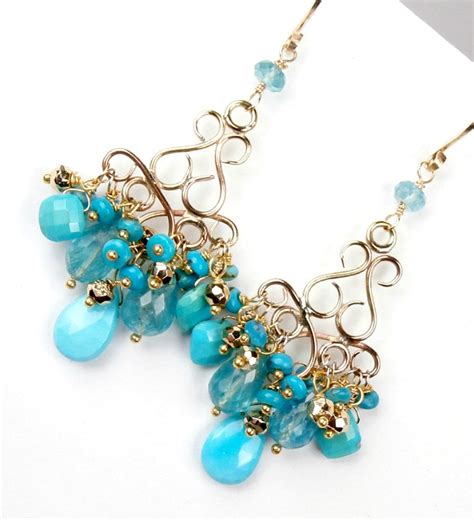 Turquoise Chandelier Earrings Wire Wrap K Gold Fill