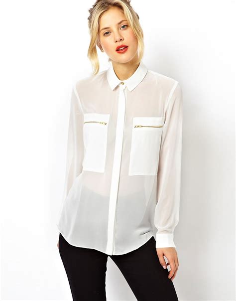 Asos Asos Blouse With Sheer And Solid Panels And Zip Detail At Asos