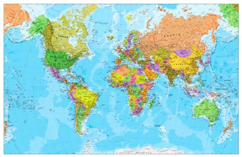 Χάρτης Παγκόσμιος Πολιτικός And Γεωφυσικός Αγγλικά Χάρτες τοίχου