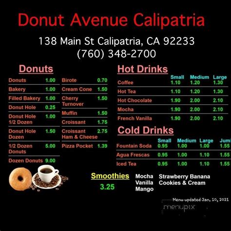 Online Menu Of Donut Avenue Calipatria Ca