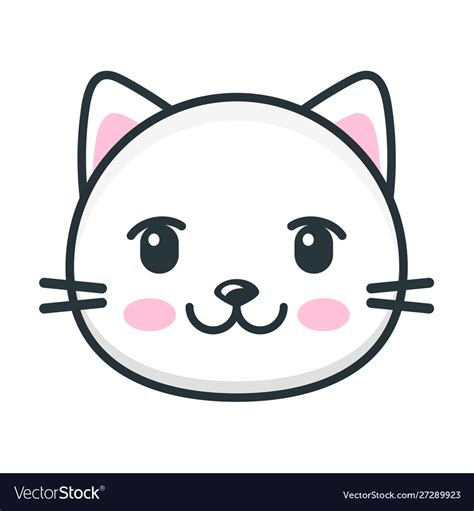 Cute Cartoon Cat Face Icon On White Background Vector Image