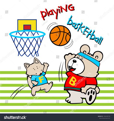 Small Animals Playing Basketball Cartoon Vector Stock Vector Royalty