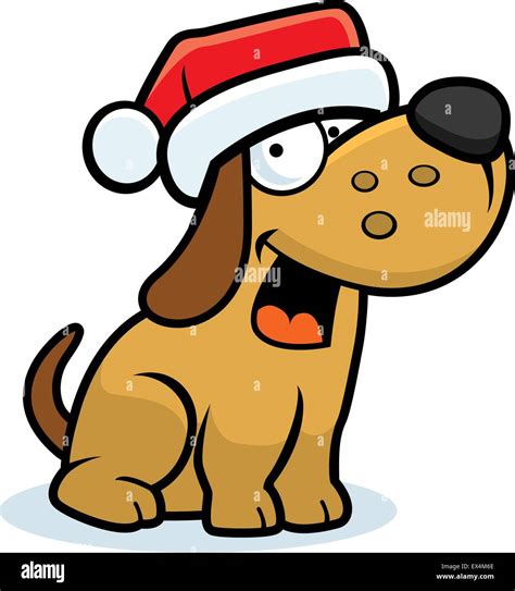 A Happy Cartoon Dog Wearing A Santa Hat Stock Vector Art And Illustration