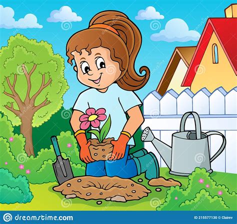 Girl Gardener Caring For A Transplanted Plant Vector Illustration In Flat Cartoon Style