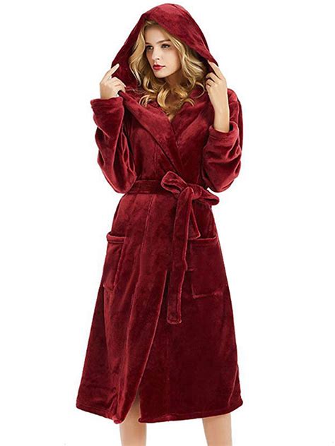 Women Men Autumn Winter Long Warm Hooded Solid Ankle Length Bathrobe Lovers Kimono Red Bath Robe
