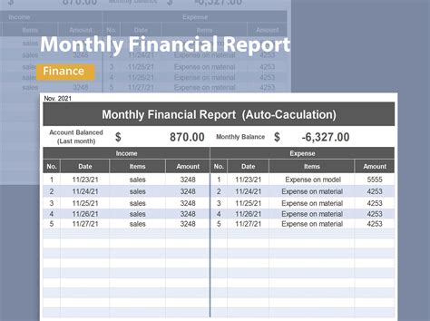 Excel Of Monthly Financial Reportxlsx Wps Free Templates