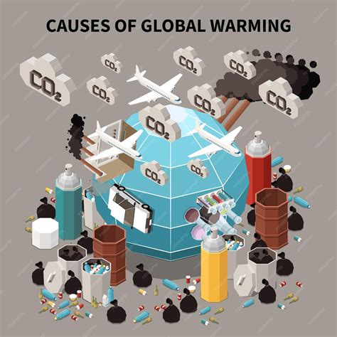 Premium Vector Causes Of Global Warming Isometric Background