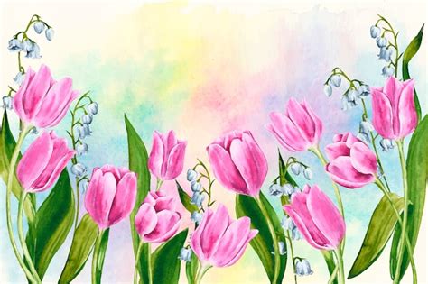 Free Vector Watercolor Spring Background With Colorful Tulips