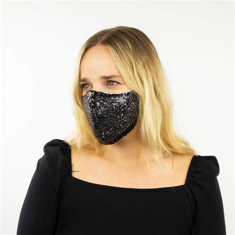 Fitted Face Mask Black Sequin Reusable Face Mask Washable Halloween