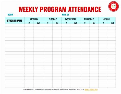 7 Weekly Attendance Sheet Template Excel Excel Templates Excel
