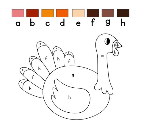 Turkey Color By Number Coloring Pages