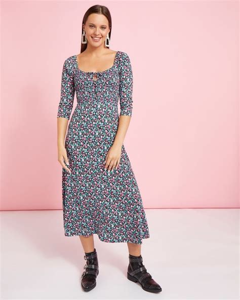 Dunnes Stores Print Savida Jersey Midi Dress With Shirring