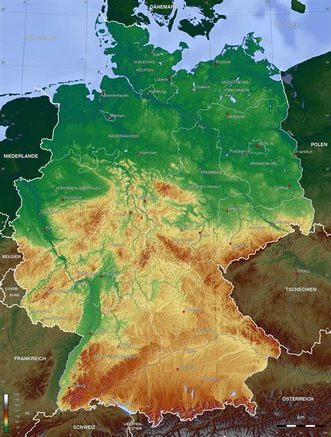 geographical map of germany topography and physical features of germany