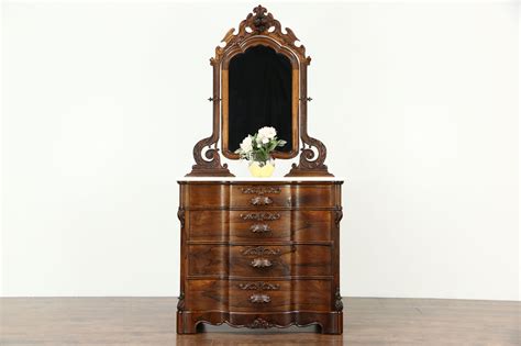 Victorian 1870s Antique Rosewood Chest Or Dresser Marble Top Swivel