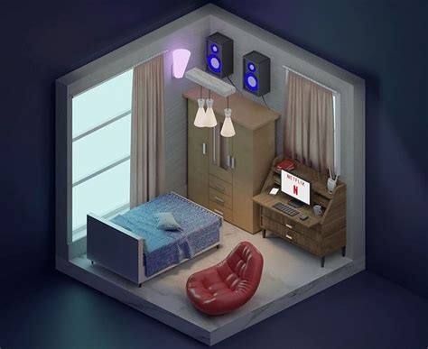 Isometric Room Free Vr Ar Low Poly 3d Model Cgtrader