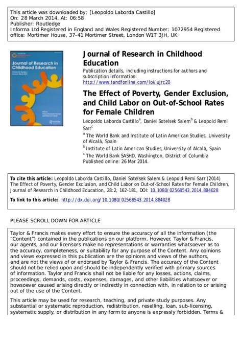 The Effect Of Poverty Gender Exclusion And Child Labor On Out Of Sc