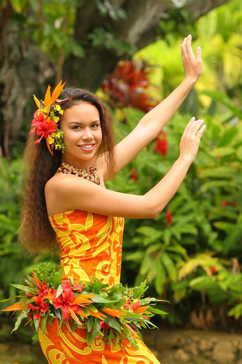 Hawaiian Woman In Traditional Dress Polynesian Dance