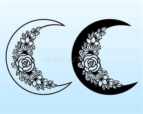 Vector Crescent Moon With Flowers Decorative Illustration In Boho