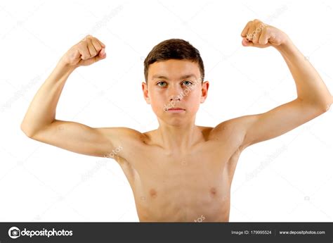Shirtless Teenage Boy Flexing His Muscles Stock Photo By Triumph