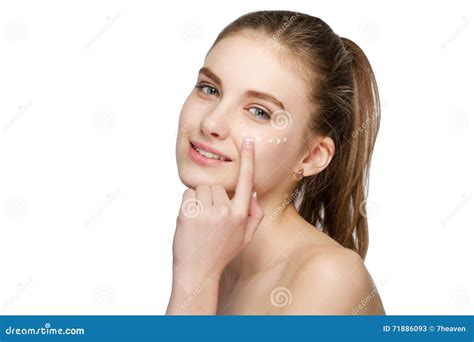 Young Beautiful Girl Smears The Face Cream Stock Image Image Of Care