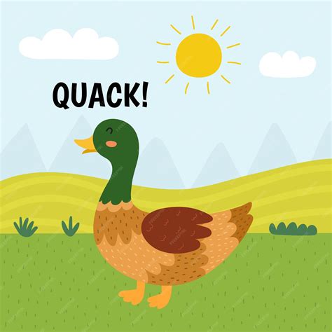 Premium Vector Duck Saying Quack Print Cute Farm Character On A