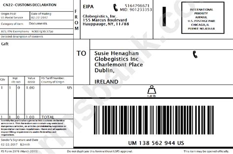 Usps Customs Form Printable