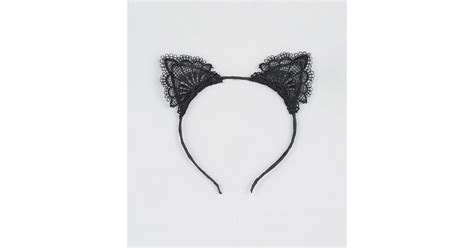 Black Lace Cat Ear Headband New Look