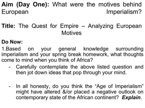 3 analyzing motives of imperialism steps: (European Imperialism - Motives & Justifications III -Blank).