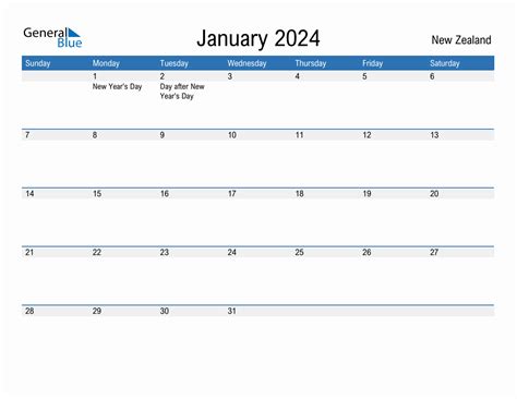 January 2024 Monthly Calendar With New Zealand Holidays