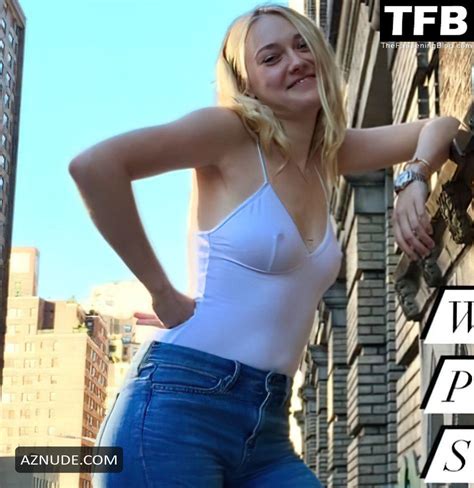 Dakota Fanning Sexy Poses Braless Showing Off Her Hot Tits In A White