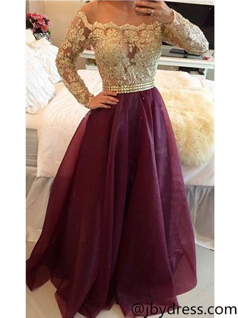 custom made long sleeves maroon prom dress with golden top maroon and golden formal… prom