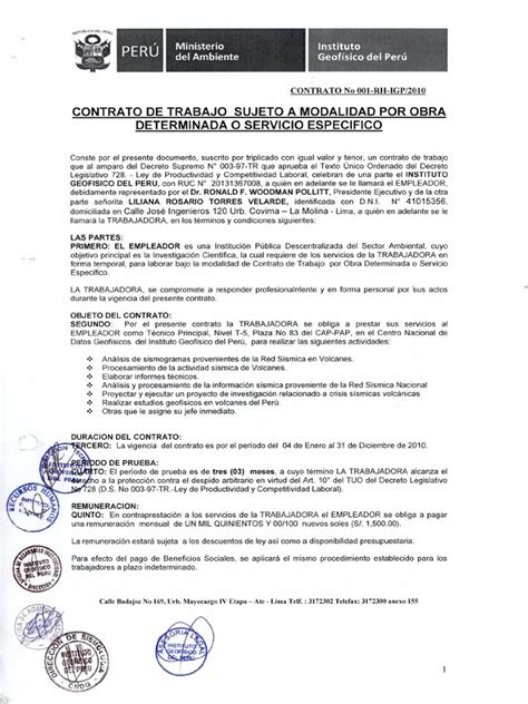 Modelo De Contrato De Trabajo En El Peru Financial Report