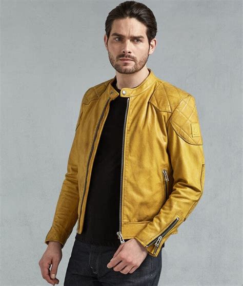 Mens Yellow Leather Jacket Biker Yellow Leather Jacket Men