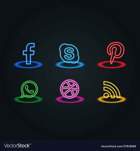 Neon Style Social Media Icons Pack Royalty Free Vector Image