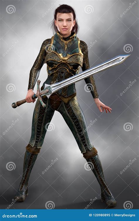 Brunette Warrior Princess In Fantasy Armor Cgi Stock Illustration Illustration Of Armor