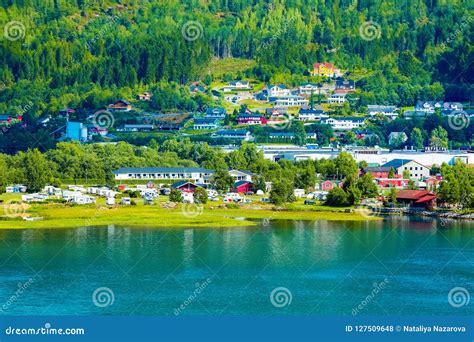 Norway Fjord Village Landscape Stock Photo Image Of Colorful
